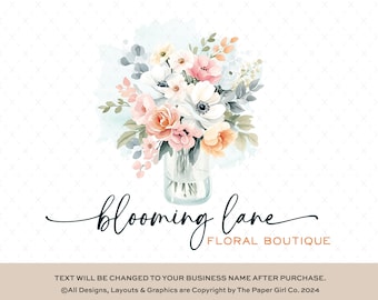 Watercolor Floral Logo Design, Feminine Business Branding