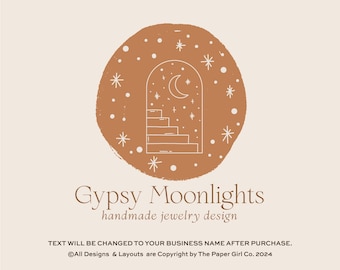 Boho Moon & Stars Logo, Minimalist Business Branding (Digital Logo)