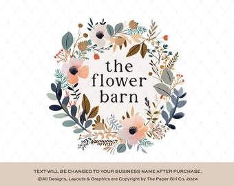 Floral Wreath Logo Design, Botanical Circle, Elegant Business Branding