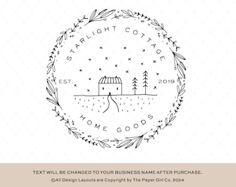 Premade Cottage Logo Design | Black and White Farmhouse Logo
