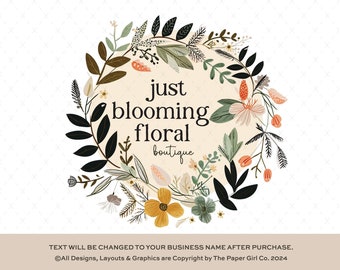 Floral Wreath Logo Design, Botanical Circle, Feminine Branding Kit