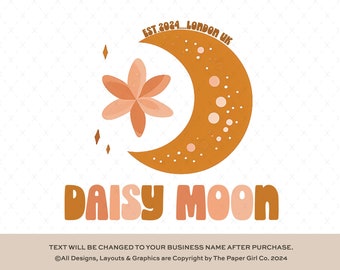 Boho Chic Logo Design, Celestial Moon, Boutique Branding