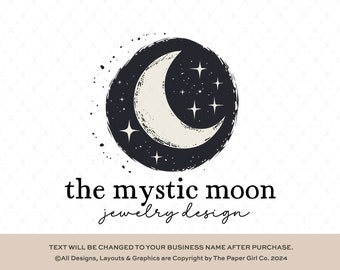 Premade Moon and Stars Logo Design, Celestial Branding