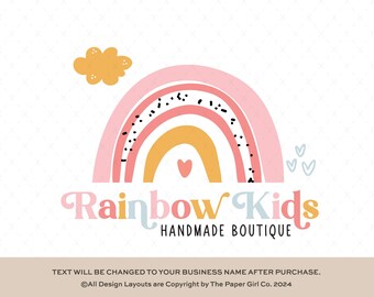 Retro Rainbow Kids Boutique Logo | Premade 70s Design
