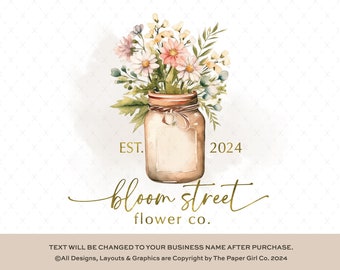 Watercolor Flower Bouquet Logo | Elegant Business Branding (Instant Download)
