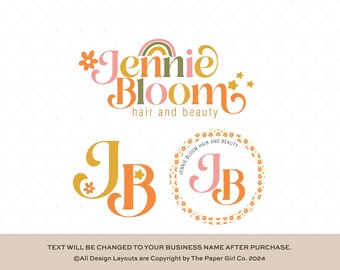 Retro Rainbow Logo Design | Premade Kids Boutique Logo