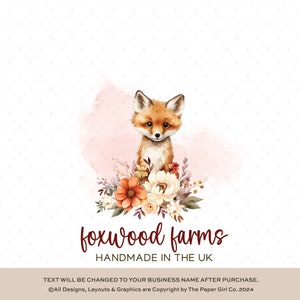 Logo volpe prefabbricato / Logo natura / Logo bosco / Logo aziendale / Design logo / Logo animale / Logo floreale acquerello / Pacchetto branding