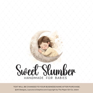 Ilustración de luna de sueño infantil de ensueño, logotipo prefabricado para pequeñas empresas, diseño de marca para niños lindos, gráfico de noche estrellada