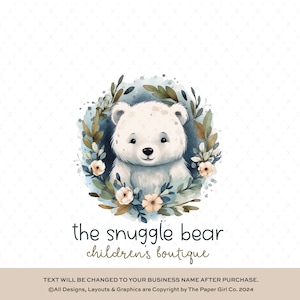 Logotipo de oso polar de acuarela, logotipo de ilustración de animales lindos, marca boutique infantil prefabricada, diseño de logotipo ártico