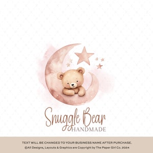 Logo orso preconfezionato / Logo per bambini / Logo orsacchiotto / Logo bambino / Logo orso / Logo aziendale / Orso che dorme su una luna Logo Design
