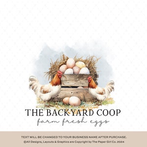 Rustykalny Dom Wiejski Gotowy Projekt Logo, Ilustracja Logo Vintage Chicken and Eggs, Branding Wiejskiej Gospodarstwa, Projekt Logo Małej Firmy