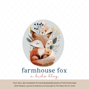 Logotipo de acuarela Fox, marca comercial prefabricada, ilustración de animales lindos, diseño de logotipo de boutique para niños, diseño de logotipo de Woodland