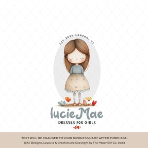 Lindo logotipo prefabricado de chica caprichosa, marca boutique, logotipo de negocio floral, tienda para niños, logotipo femenino, identidad empresarial artesanal