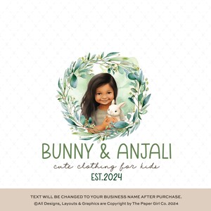 Custom Premade Child Logo, Cute Girl with Bunny Illustration, Business Branding, Kids Boutique Logo Design, Digital Download