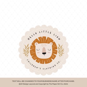 Cute Premade Lion Logo, Minimalist Animal Logo, Kids Brand Graphic, Business Identity, Playful Nursery Logo Design