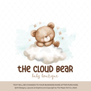 Diseño de logotipo prefabricado de oso lindo, ilustración de estrella de nube de ensueño, kit de marca boutique para niños, diseño de logotipo de animales, diseño de logotipo de bebé