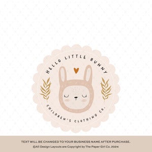 Logotipo prefabricado de conejito lindo, marca de animales minimalista, identidad empresarial caprichosa, diseño de logotipo boutique para niños, kit de marca