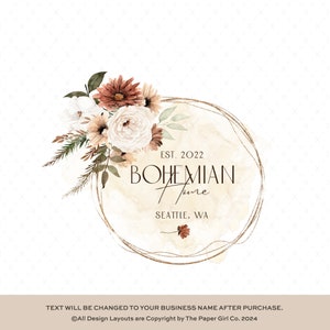 Logotipo aquarela | Logotipo Boho | Logotipo de decoração de casa | Design de logotipo pré-fabricado | Pacote de Marca | Logotipo Cottagecore | Grama dos Pampas | Logotipo floral