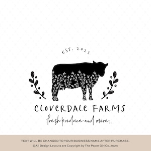 Kuh Logo Design | Landwirtschaft Logo | Länderlogo | Scheunen Logo | Kalb Logo | Schwarz-Weiß-Logo | Modernes Logo | Minimalistisches Logo