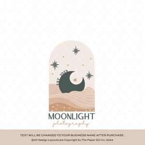 Maan en sterren Premade logo-ontwerp, Boho esthetische zakelijke branding, minimalistische hemelse afbeelding voor kleine bedrijven