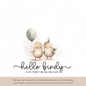 Diseño de logotipo prefabricado de pollito lindo, pollitos de acuarela con gráfico de globos, marca de pequeña empresa, logotipo de boutique para niños