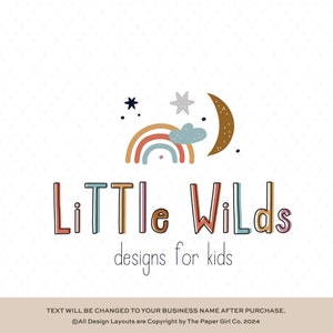 Logo arcobaleno / Design moderno del logo preconfezionato / Logo della boutique per bambini / Logo Groovy / Logo retrò / Logo luminoso / Logo della luna