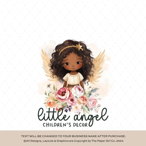 Diseño de logotipo de ángel lindo, logotipo de negocio prefabricado para boutique infantil, diseño de logotipo gráfico, kit de marca, ilustración de ángel estrella