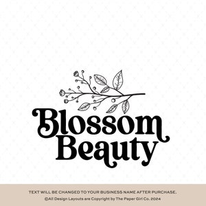 Design del logo preconfezionato con ramo floreale minimalista, semplice marchio aziendale botanico, design elegante del logo del timbro digitale per piccole imprese