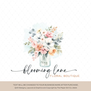 Watercolor Floral Premade Logo Design, Feminine Business Branding, Boutique Logo, Elegant Flower Shop Identity, Florist Logo Design