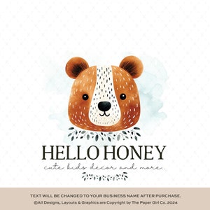 Logotipo de oso dibujado a mano, marca prefabricada de animales lindos, logotipo de tienda para niños, diseño de negocios inspirado en la naturaleza