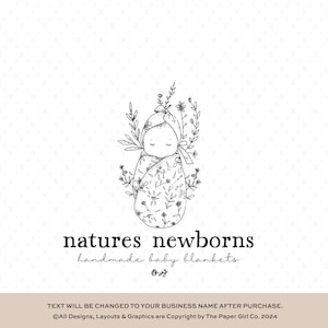 Logo preconfezionato botanico floreale disegnato a mano della fascia per bambini, design del marchio della scuola materna infantile carina, logo minimalista dell'illustrazione del neonato