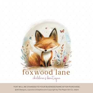 Logo preconfezionato di volpe stravagante, grafica di branding di animali carini, logo aziendale del bosco, illustrazione ispirata alla natura floreale