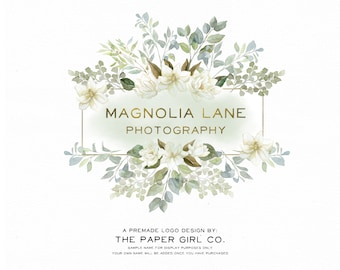 premade logo, magnolia logo, photography logo, magnolia flower logo, white magnolia logo, beauty logo, wedding logo, pre made logo, branding