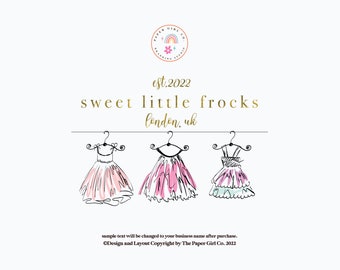 dress logo, little girls dresses logo, premade logo, sewing logo, fabric logo, seamstress logo, dress maker logo, branding kit