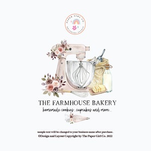 Mixer Logo, Rolling Pin Logo, Bakery Logo, Baking Logo, Food Logo, Watercolor Logo, Cake Logo, Premade Logo, Branding Kit