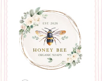 Watercolor Bee Logo, Premade Floral Logo Design, Botanical Business Branding, Feminine Small Business Logo, Custom Boutique Logo