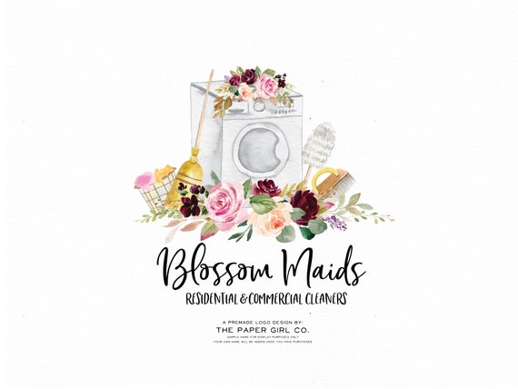 cleaning logo, maid logo, broom logo, duster logo, washing machine logo, laundry logo, home cleaning logo, premade logo design, custom logo