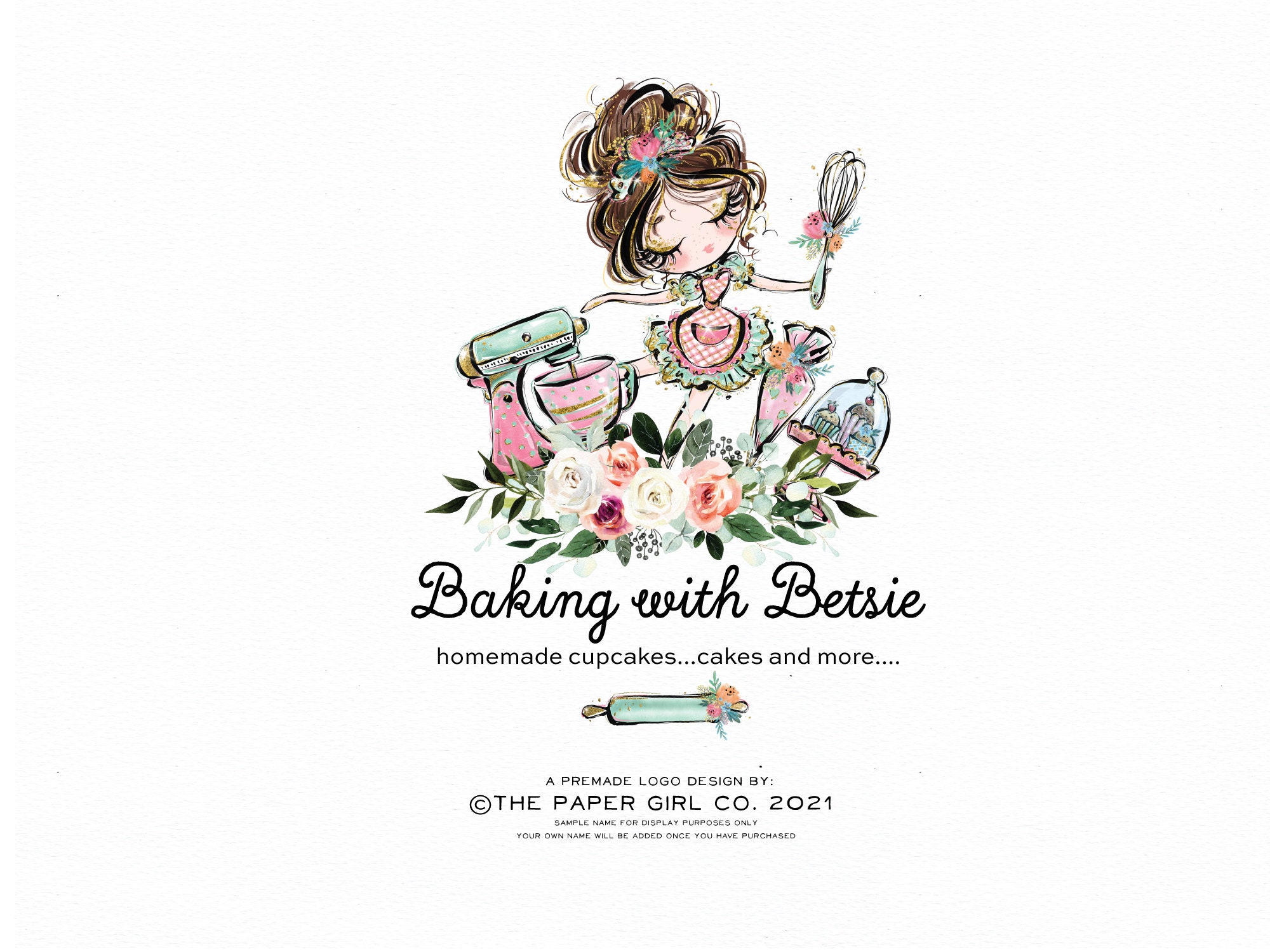 Watercolor Baking Supplies, Hand Painted Bakery Logo Design
