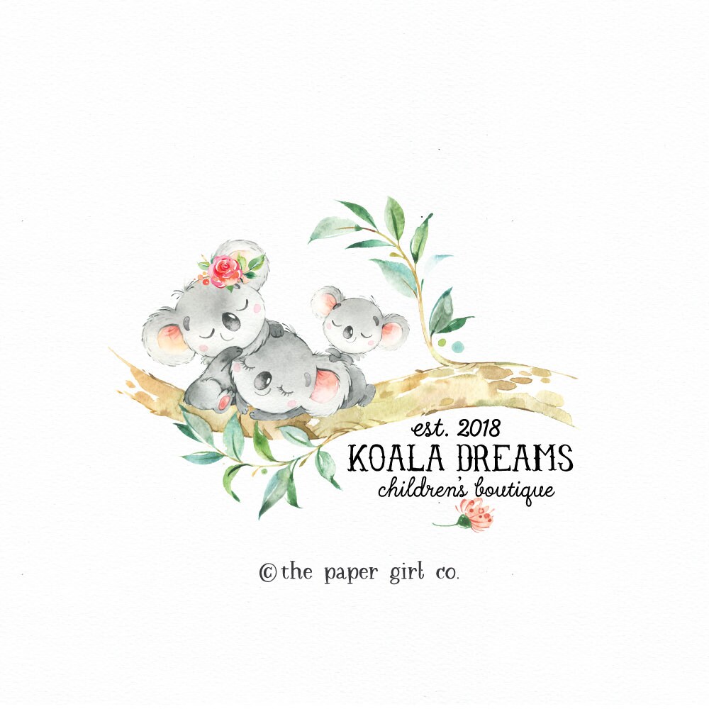 Koala Logo Baby Animal Logo Jungle Logo Watercolor Logo Floral Etsy Koala Logo Baby Animal Logo Jungle Logo Watercolor Logo Floral Etsy