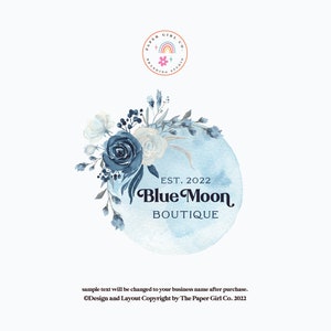 Full Moon Logo, Blue Moon Logo, Boho Logo Design, Premade Logo Design, Mystic Logo, Watercolor Logo, Bohemian Logo, Branding Package