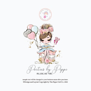Logo ragazza festaiola, logo organizzatore di eventi, logo matrimonio, logo bellezza, logo moda, logo parrucchiere, palloncino, logo preconfezionato