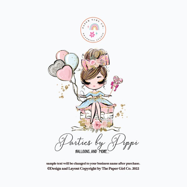 Party Girl Logo, Event Planner Logo, Hochzeit Logo, Beauty Logo, Fashion Logo, Hair Stylist Logo, Ballon, Vorgefertigtes Logo Design