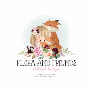 logo volpe, logo bambina, logo bosco, logo per bambini, logo boutique per bambini, logo prefabbricato, logo animale, logo festa, logo pianificatore di eventi