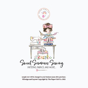 sewing machine logo, sewing logo, seamstress logo, thread spool logo, sewing notions logo, premade logo, children's logo, baby boutique logo