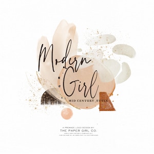 premade logo design, logo branding, mid century modern logo, warm boho art, neutral abstract logo, geometric logo, art deco logo, branding