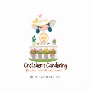 gardening logo flower logo plant logo girl logo cactus logo gardner logo tulip logo landscape logo premade logo flower shop logo watermark