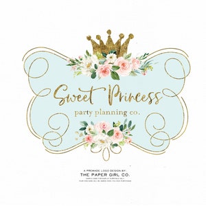 crown logo, premade logo, crown logo design, princess logo, gold logo design, floral logo design, photography logo, event planner logo, logo