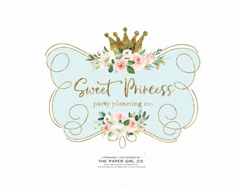 crown logo, premade logo, crown logo design, princess logo, gold logo design, floral logo design, photography logo, event planner logo, logo