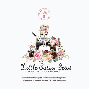 sewing machine logo, sewing logo, seamstress logo, thread spool logo, sewing notions logo, premade logo, children's logo, baby boutique logo