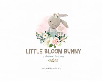 Bunny Watercolor Logo Design, Children's Boutique Branding